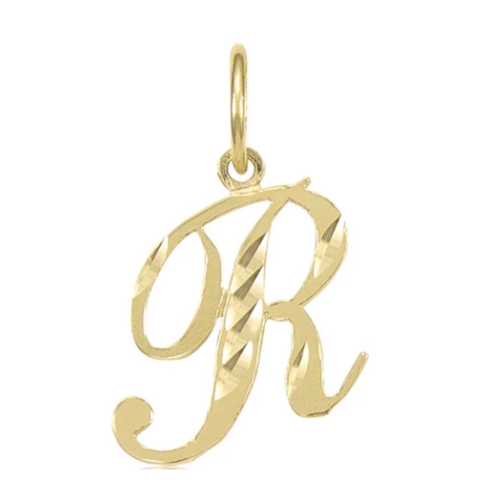 Solid 14K Gold Diamond Cut Initial Letter R Charm